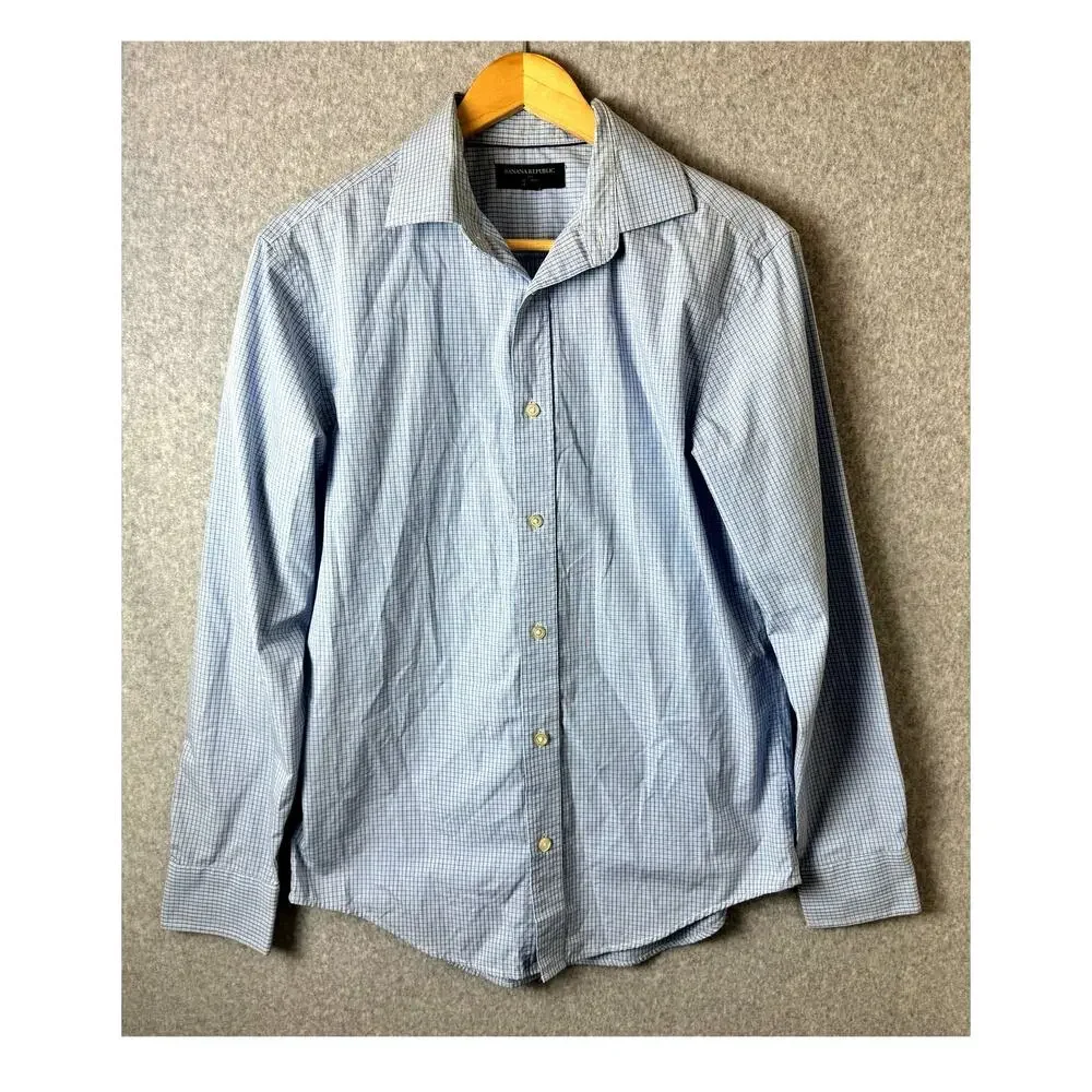 Banana Republic Button Down Shirts Mens Size Small Blue Check Non Iron Cotton